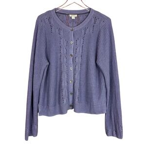 Sundance Womens XL Periwinkle Purple 100% Linen Pointelle Cable Knit Cardigan